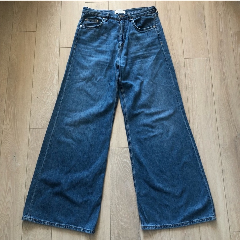 Zara Wide-Leg Flare Jeans - Dark Blue Denim